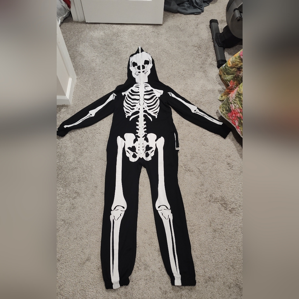 Tipsy Elves Adult Skeleton Print Black Onesie